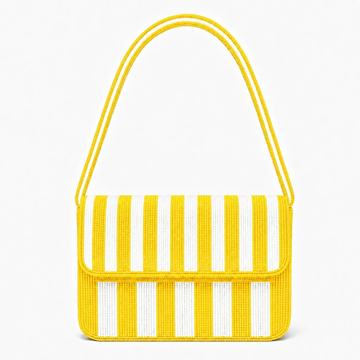 Handcrafted Yellow & White Striped Beaded Shoulder Bag