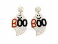 Handmade Halloween Statement Dangles Ghost Boo Beaded Earrings