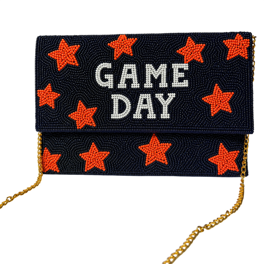 Handcrafted Purple and Gold Beaded Gameday Clutch