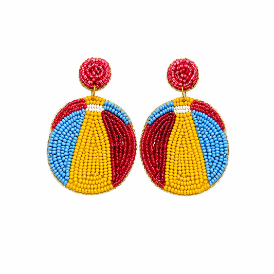 Colorful Beach Ball Beaded Earrings Fun Summer Statement Jewelry