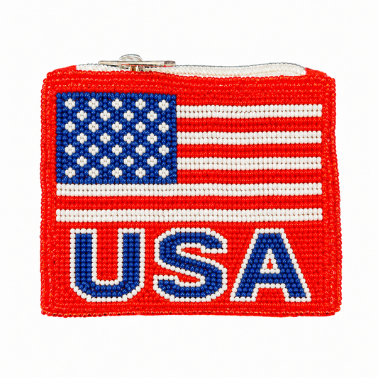 Patriotic Red White & Blue Beaded Coin Pouch