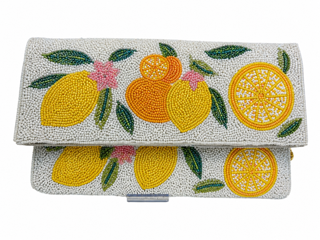Hand-Beaded Lemon Clutch Fresh Summer Party Bag