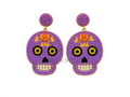 Handmade Lavender Sugar Skull Beaded Dangle Earrings