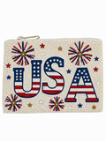 4th of July Patriotic USA Beaded Coin Purse American Flag Mini Wallet