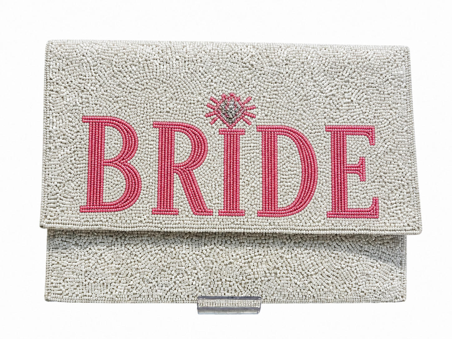 Handmade White and Pink Beaded Bridal Clutch Wedding Evening Purse