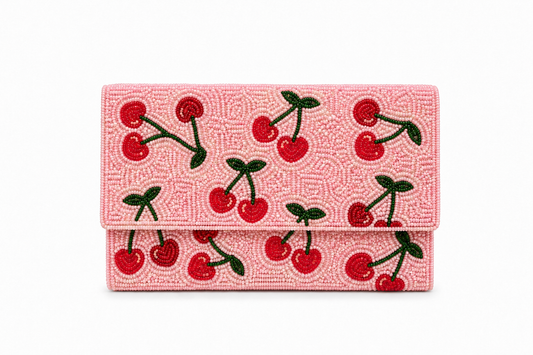 Charming Pink Seed-Beaded Clutch