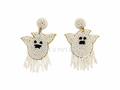 Handmade Seed Bead Ghost Earrings Halloween Boho Beaded Dangle Earrings