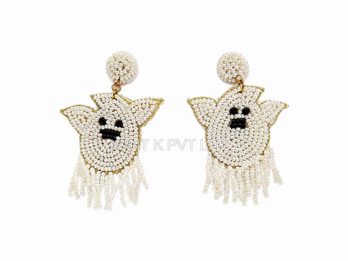 Handmade Seed Bead Ghost Earrings Halloween Boho Beaded Dangle Earrings