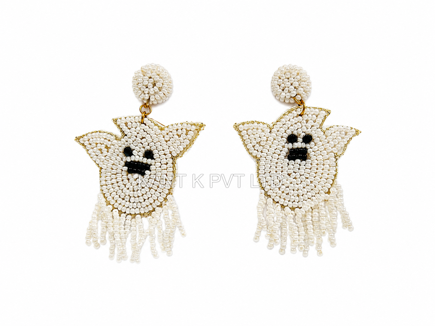 Handmade Seed Bead Ghost Earrings Halloween Boho Beaded Dangle Earrings