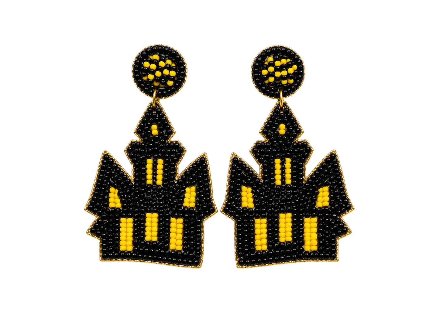 Halloween Haunted House & Ghost Seed Bead Drop Earrings