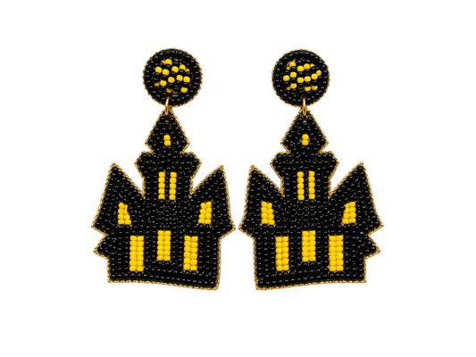 Halloween Haunted House & Ghost Seed Bead Drop Earrings