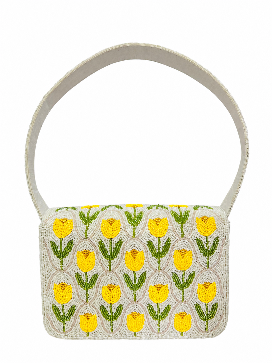 Handmade Yellow Tulip Beaded Shoulder Bag Floral Beaded Purse