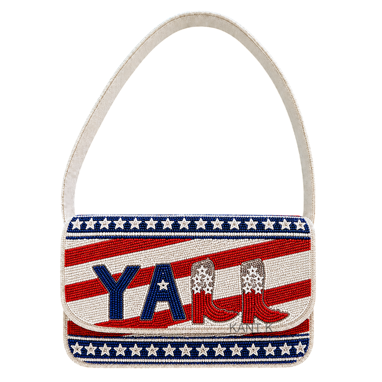 Handmade YALL Patriotic Beaded Shoulder Bag Handmade USA Flag Inspired Party Clutch