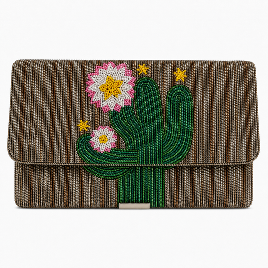 Cactus Beaded Clutch Bag Handcrafted Statement Evening Purse