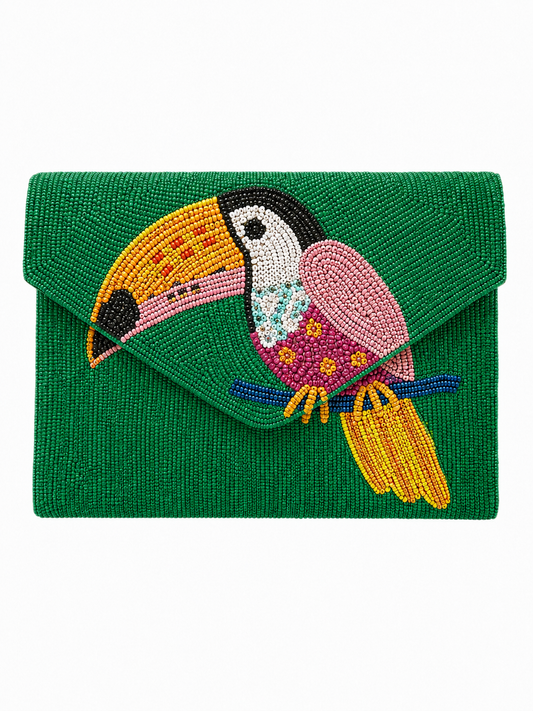 Handmade Beaded Bird Clutch Bag