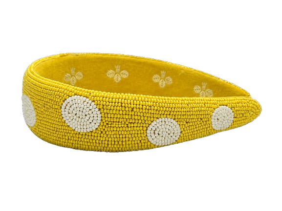 Yellow Polka Dot Beaded Sequin Headband Stylish & Fun Statement Hairband