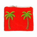 Tropical Summer Red & Green Palm Tree Beaded Coin Purse