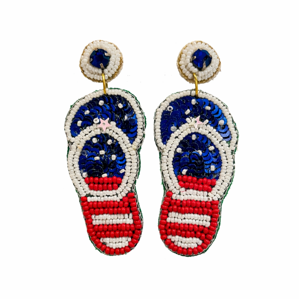 Patriotic Handmade Red White and Blue Flip Flop Earrings