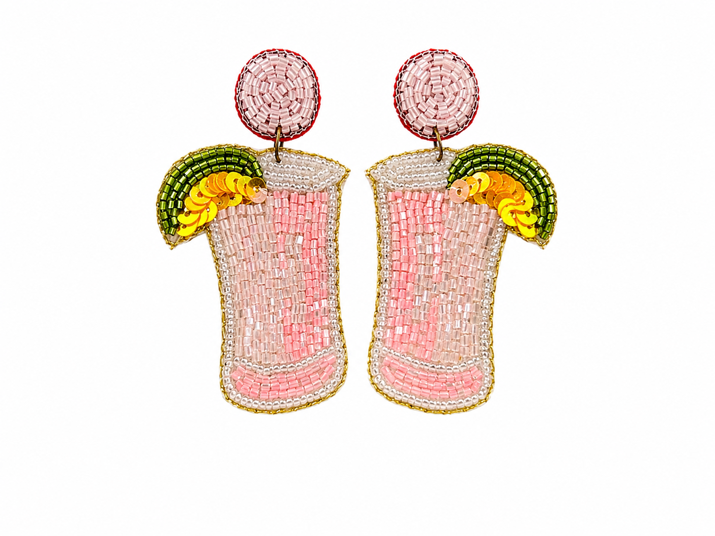 Pink Beaded Cocktail Statement Earrings