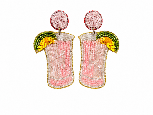 Pink Beaded Cocktail Statement Earrings