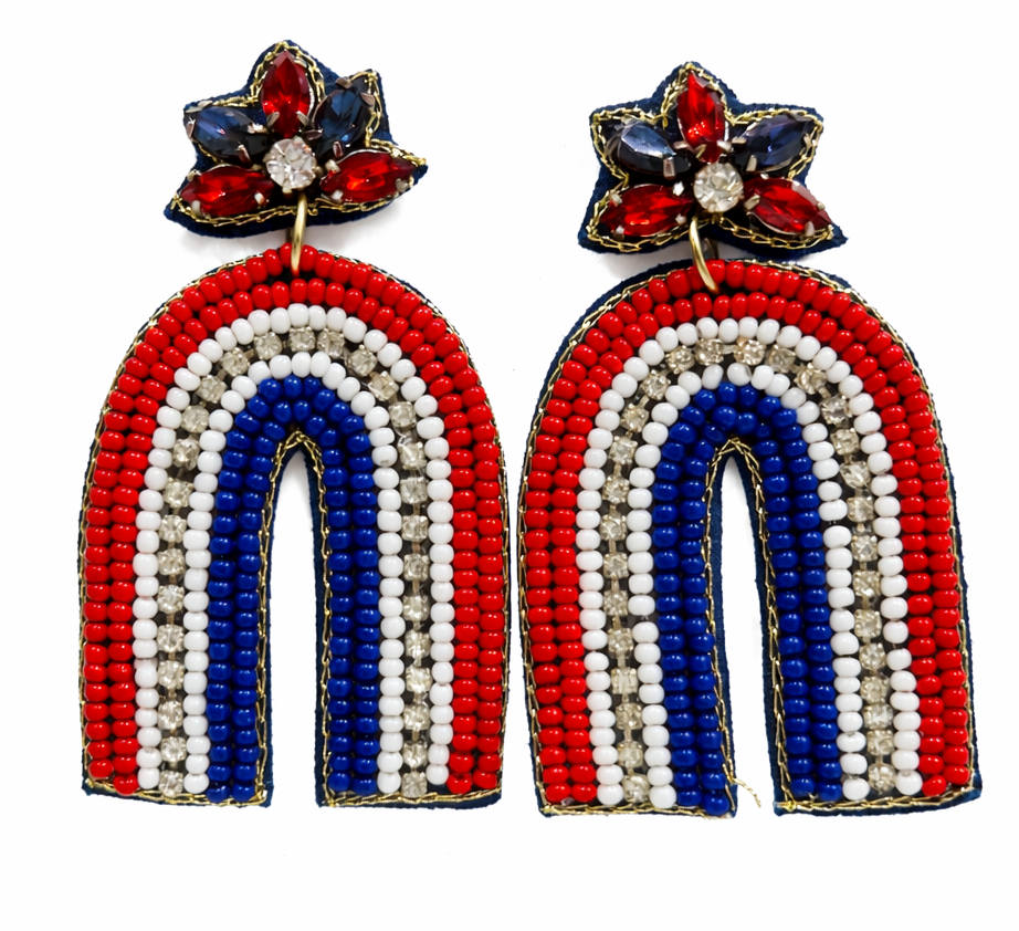 4th of July Beaded Earrings Handmade Red, White & Blue Statement Earrings