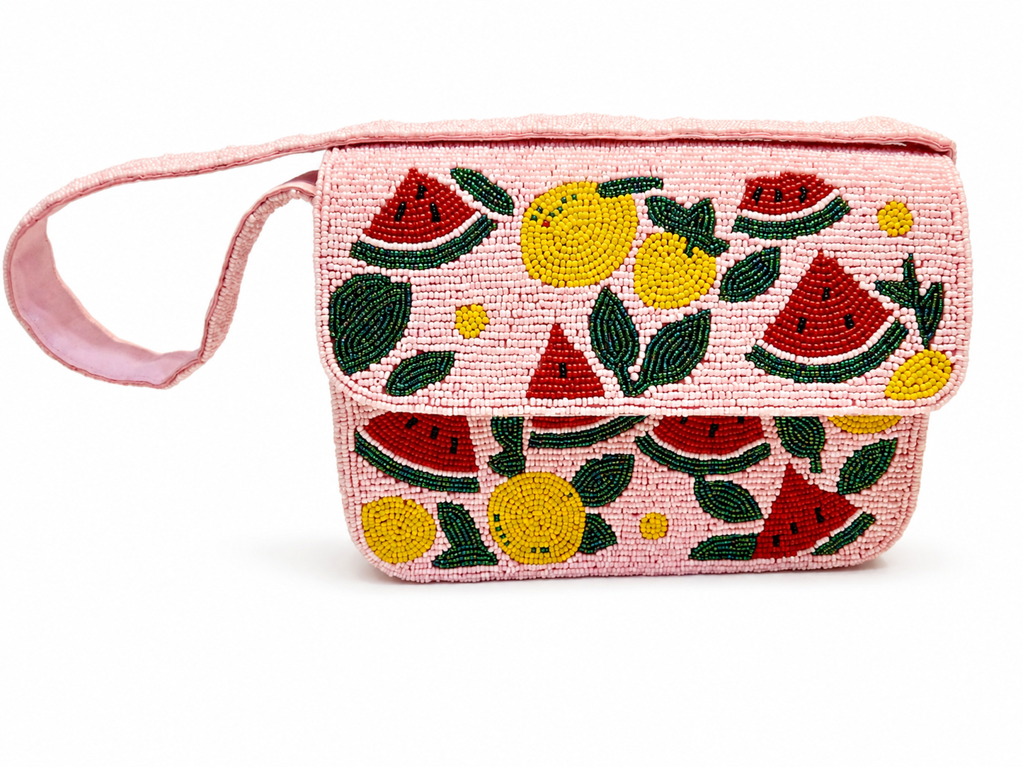 Watermelon Pink Beaded Shoulder Bag Chic Handmade Evening & Party Purse
