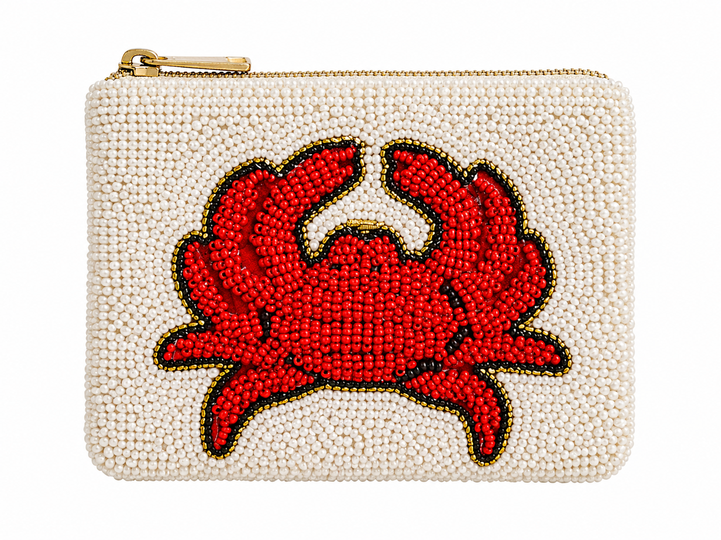 Crab Beaded Coin Purse Handmade Coastal Mini Pouch