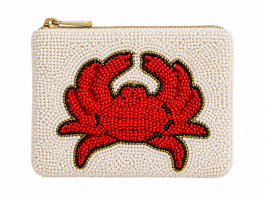 Crab Beaded Coin Purse Handmade Coastal Mini Pouch