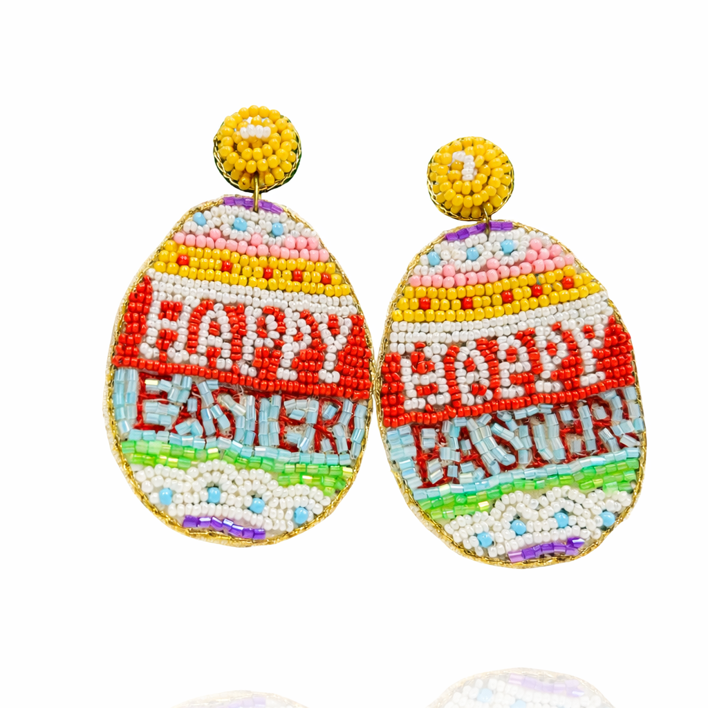 Multicolor Bunny Happy Easter Beaded Earrings