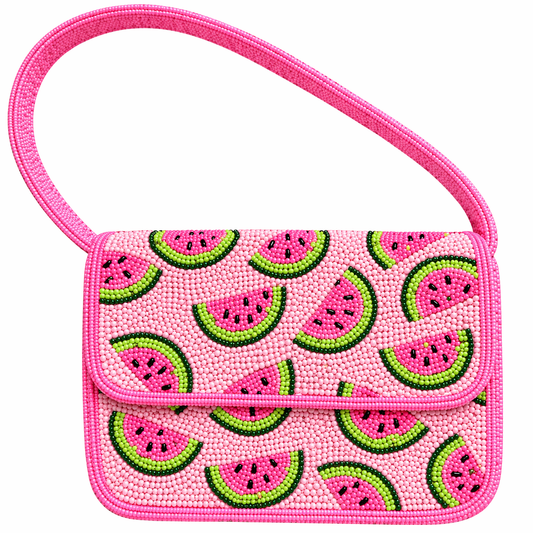 Handcrafted Watermelon Pattern Beaded Shoulder Bag Vibrant Summer Fruit Design