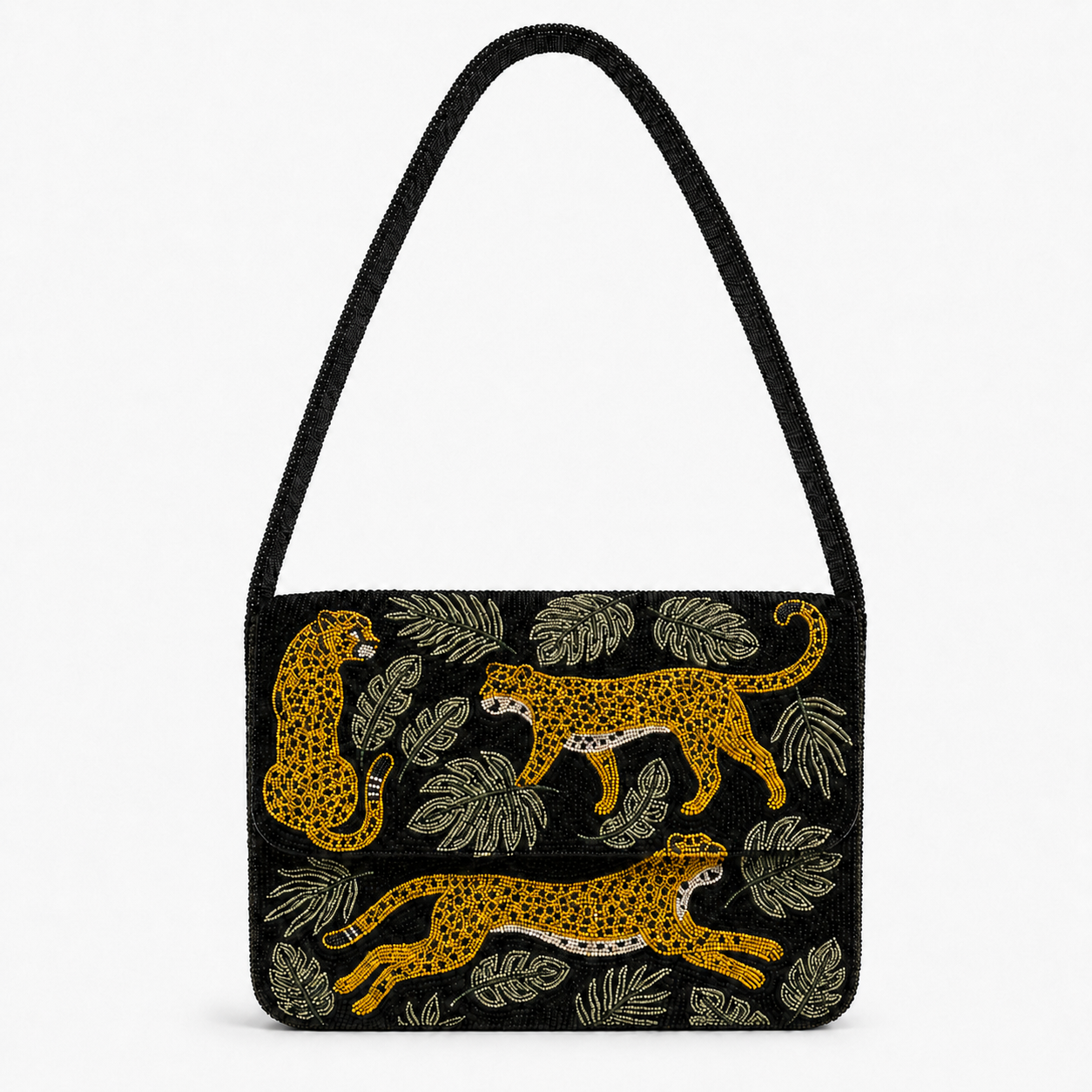 Handcrafted Jungle-Themed Beaded Shoulder Bag