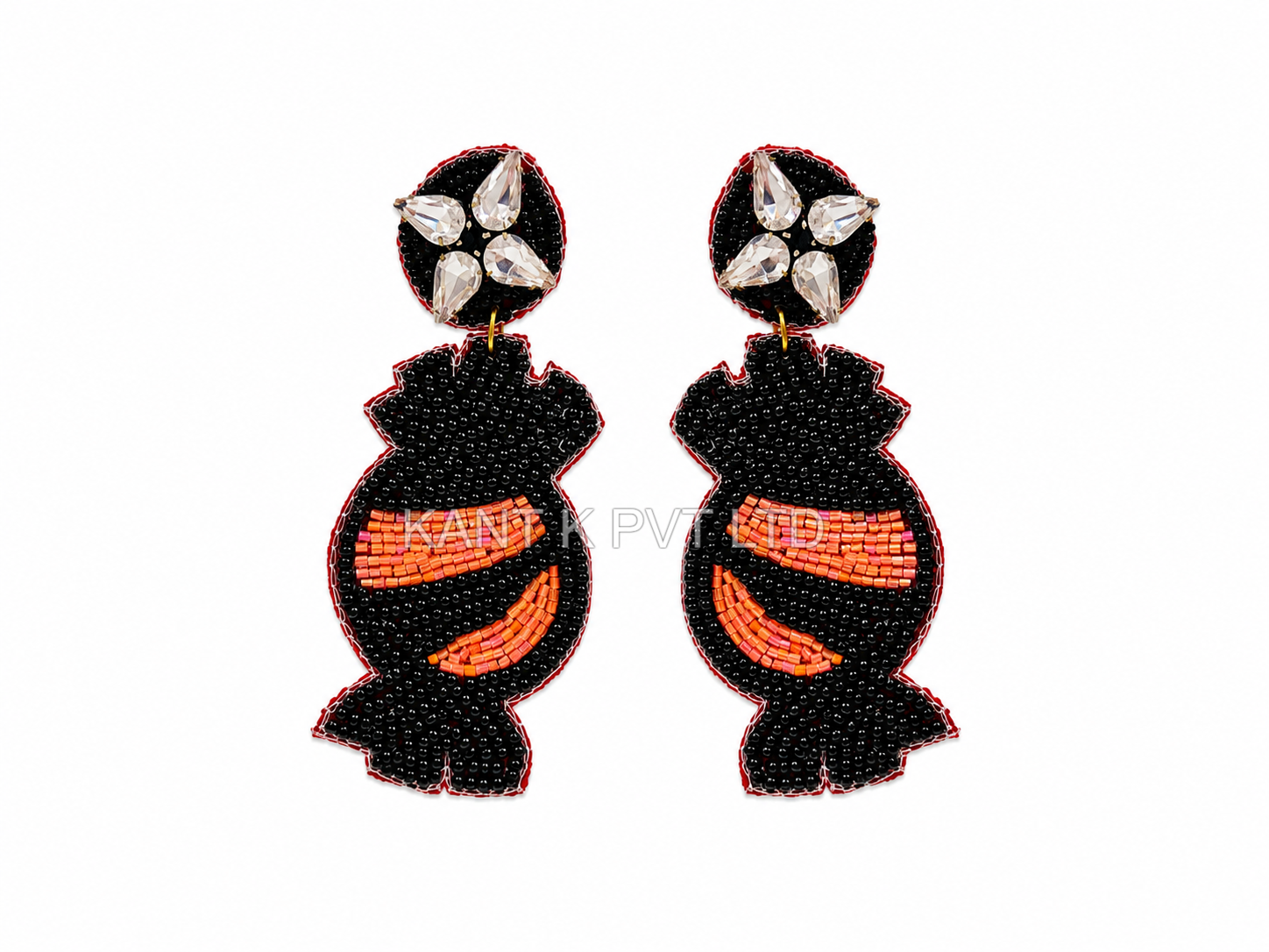 Handmade Beaded Halloween Candy Wrapper Statement Earrings