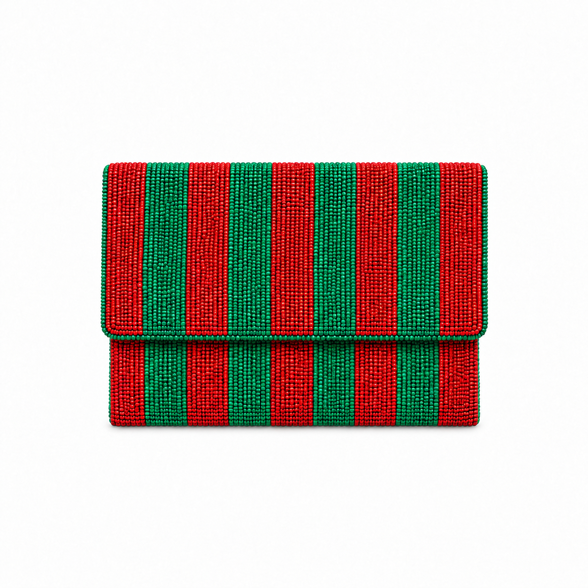 Hand-Beaded Vertical Red & Green Stripe Pattern Traditional Beadwork Design