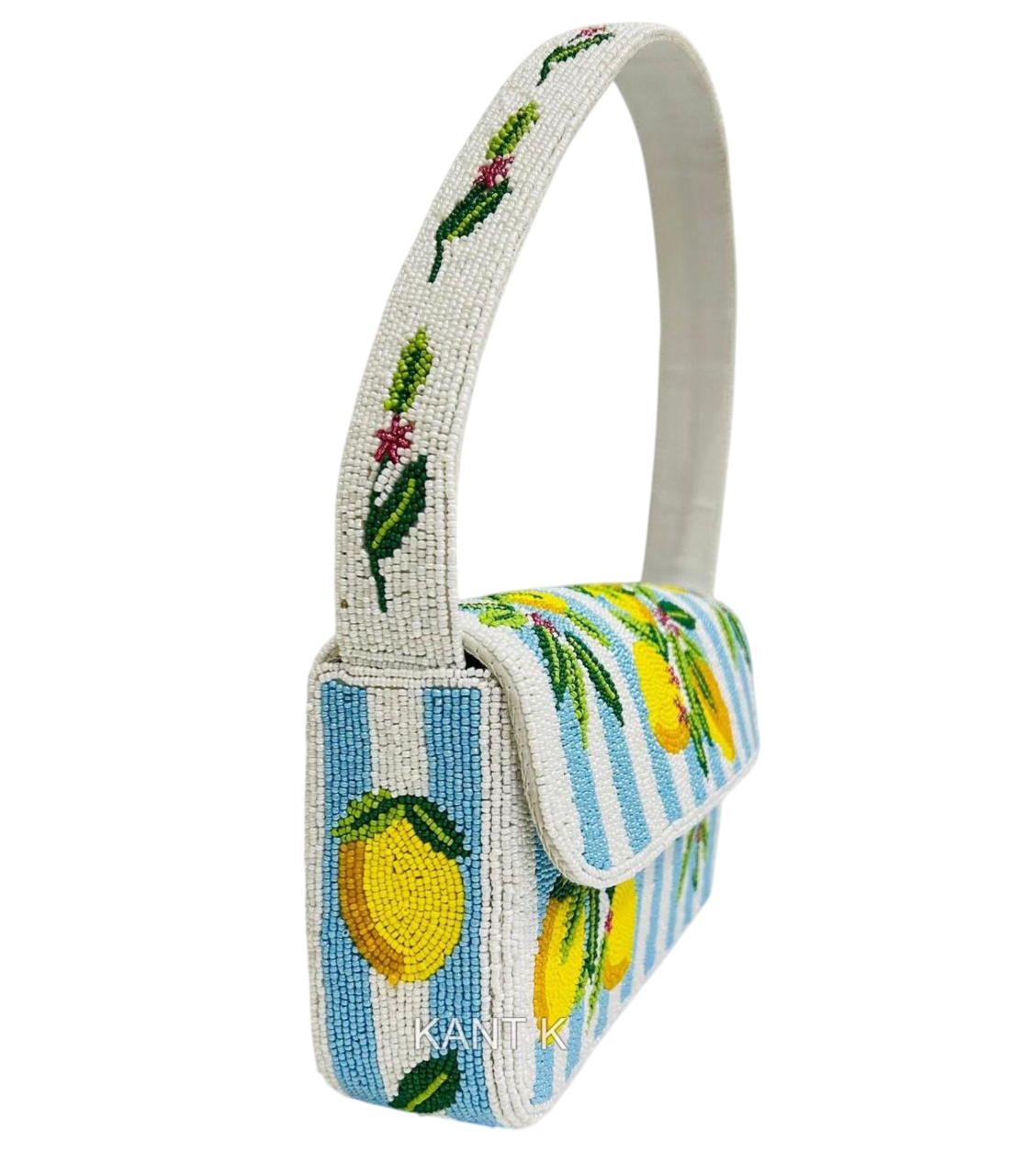 Handcrafted Beaded Lemon Shoulder Bag Tropical Summer Purse