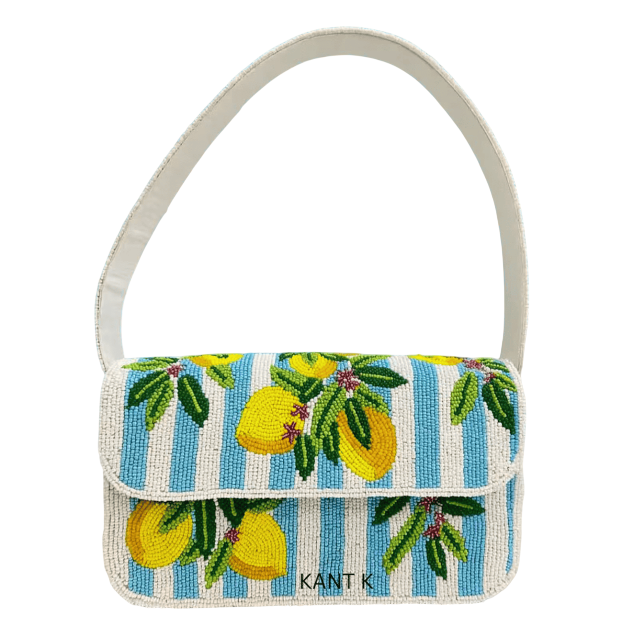 Handcrafted Beaded Lemon Shoulder Bag Tropical Summer Purse