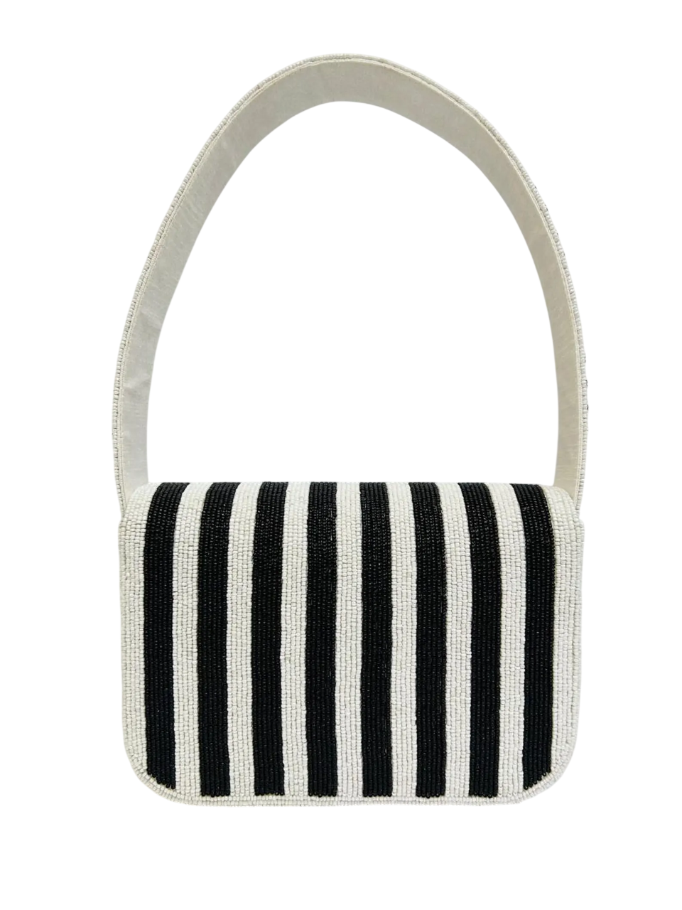 Handmade Black & White Beaded Shoulder Bag Floral Leaf Pattern Purse