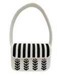 Handmade Black & White Beaded Shoulder Bag Floral Leaf Pattern Purse