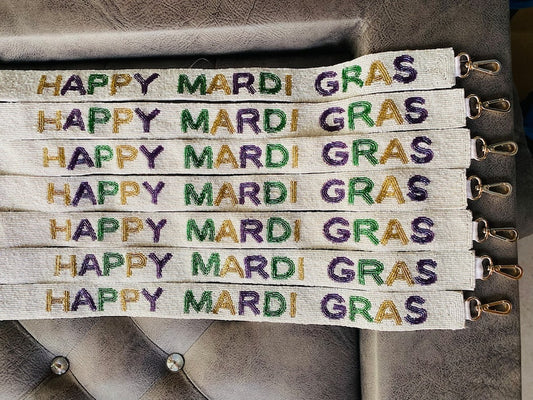 Happy Mardi Gras Beaded Straps Festive Purse Straps for Celebrations