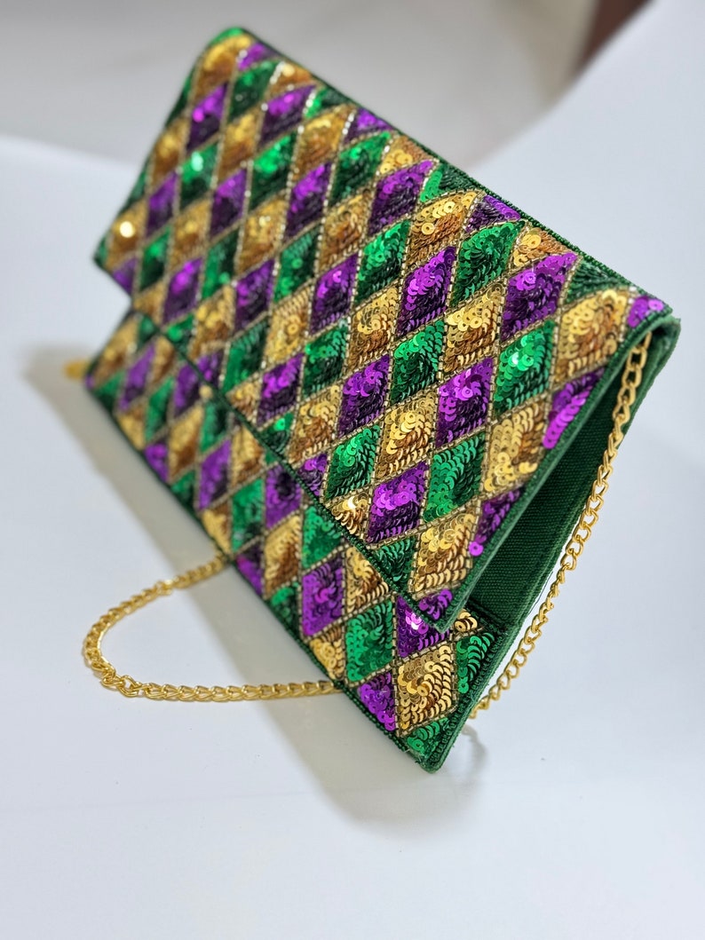 Mardi Gras Beaded Clutch Festive Purse and Bag for Celebrations