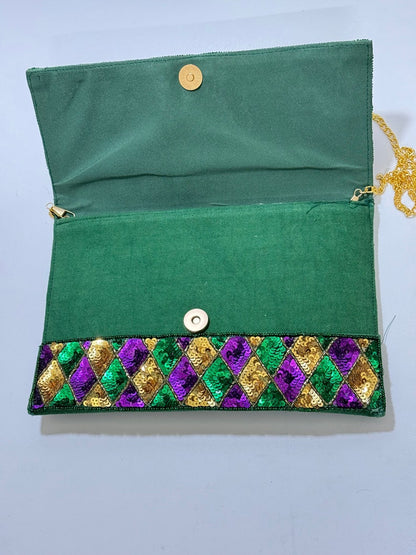 Mardi Gras Beaded Clutch Festive Purse and Bag for Celebrations