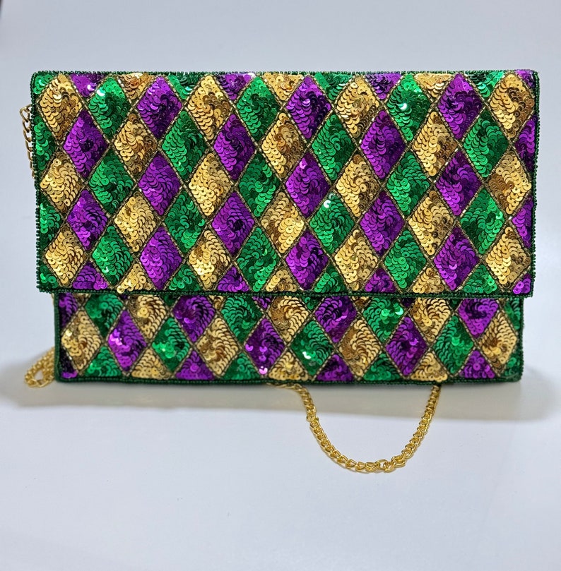 Mardi Gras Beaded Clutch Festive Purse and Bag for Celebrations