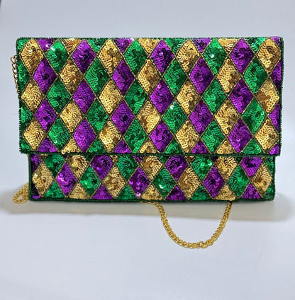 Mardi Gras Beaded Clutch Festive Purse and Bag for Celebrations