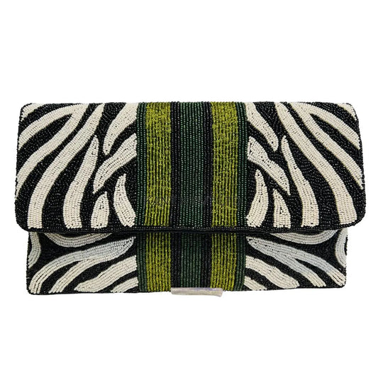 Hand-Beaded Zebra Pattern Evening Bag Clutch