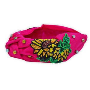 Pink Sunflower Beaded Headband
