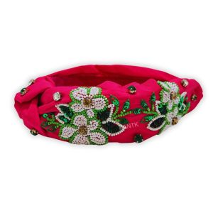 Pink Beaded Floral Headband