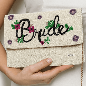 Handcrafted Floral Bridal Beaded Clutch