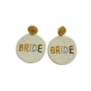 Bridal White and Gold Round Champagne Earrings, Elegant Wedding Jewelry