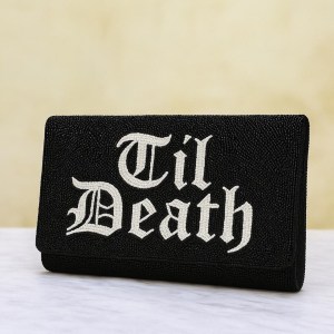 Handcrafted ‘Til Death’ Black Bridal Beaded Clutch
