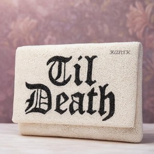 Handcrafted ‘Til Death’ White Bridal Beaded Clutch