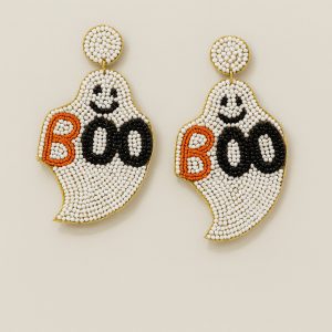 Beaded Halloween Ghost BOO Dangle Earrings